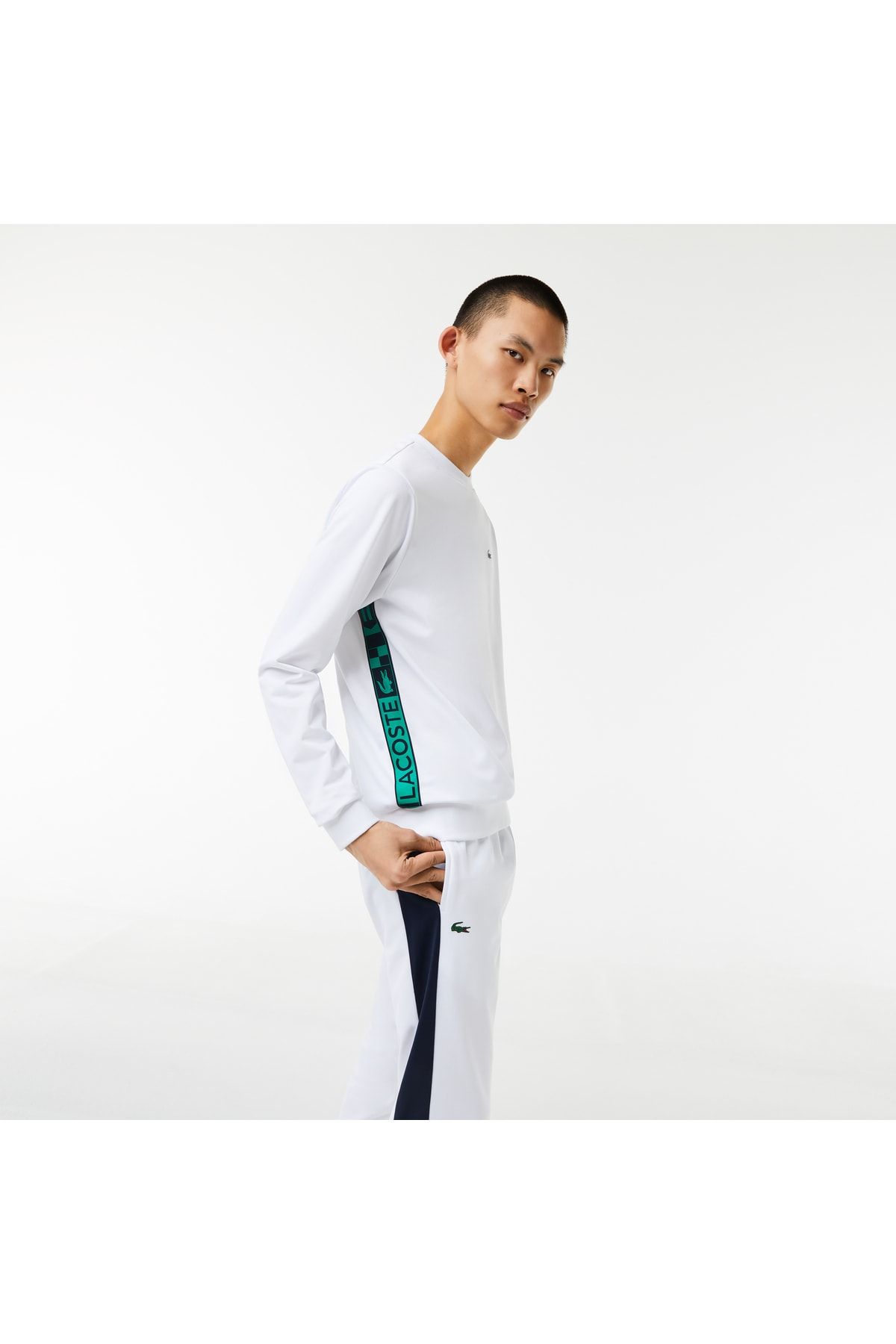 Lacoste Sport Erkek Classic Fit Bisiklet Yaka Baskılı Beyaz Sweatshirt