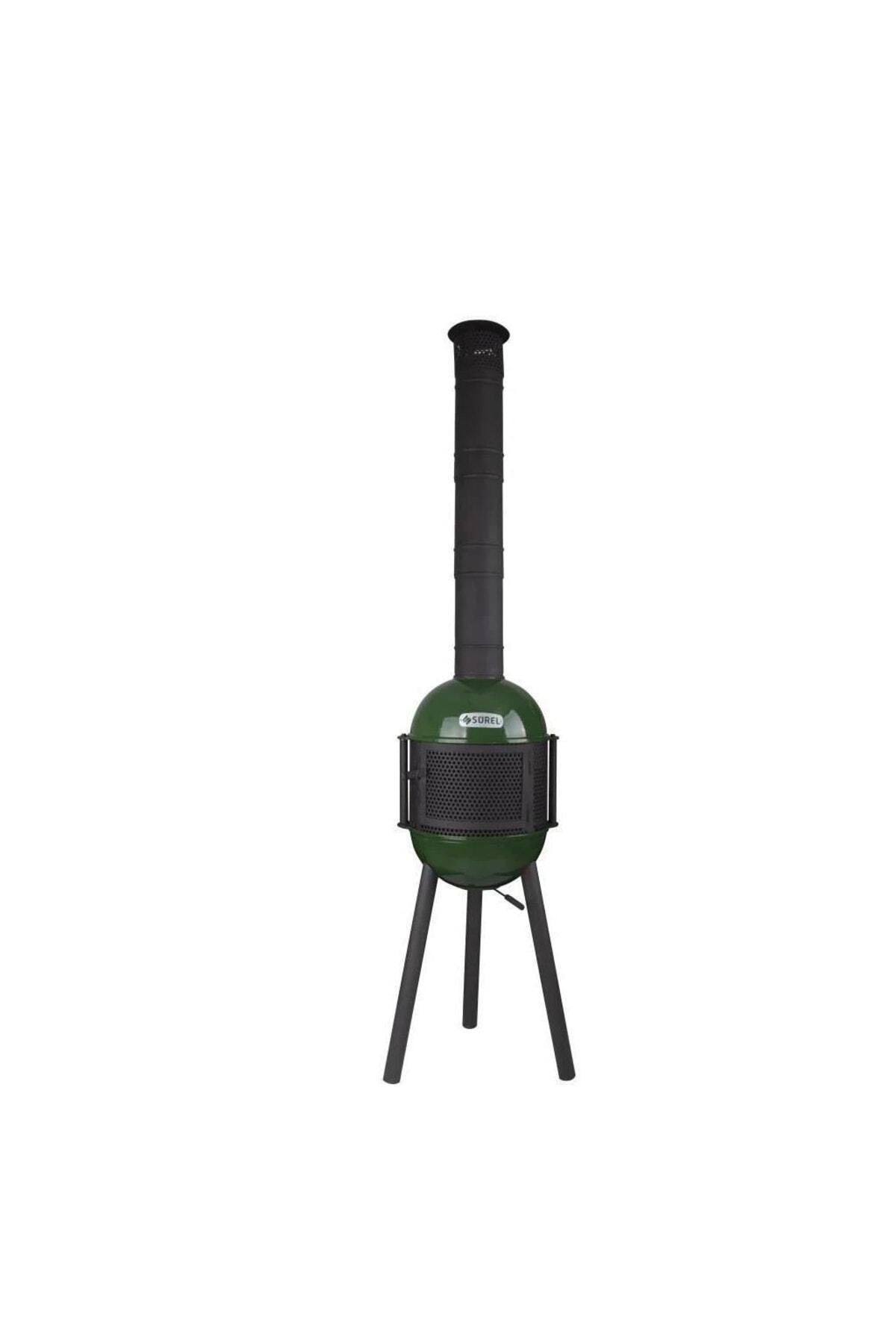 Çok Amaçlı Döküm Bahçe Şöminesi Teras Sobası Barbekü - Yeşil