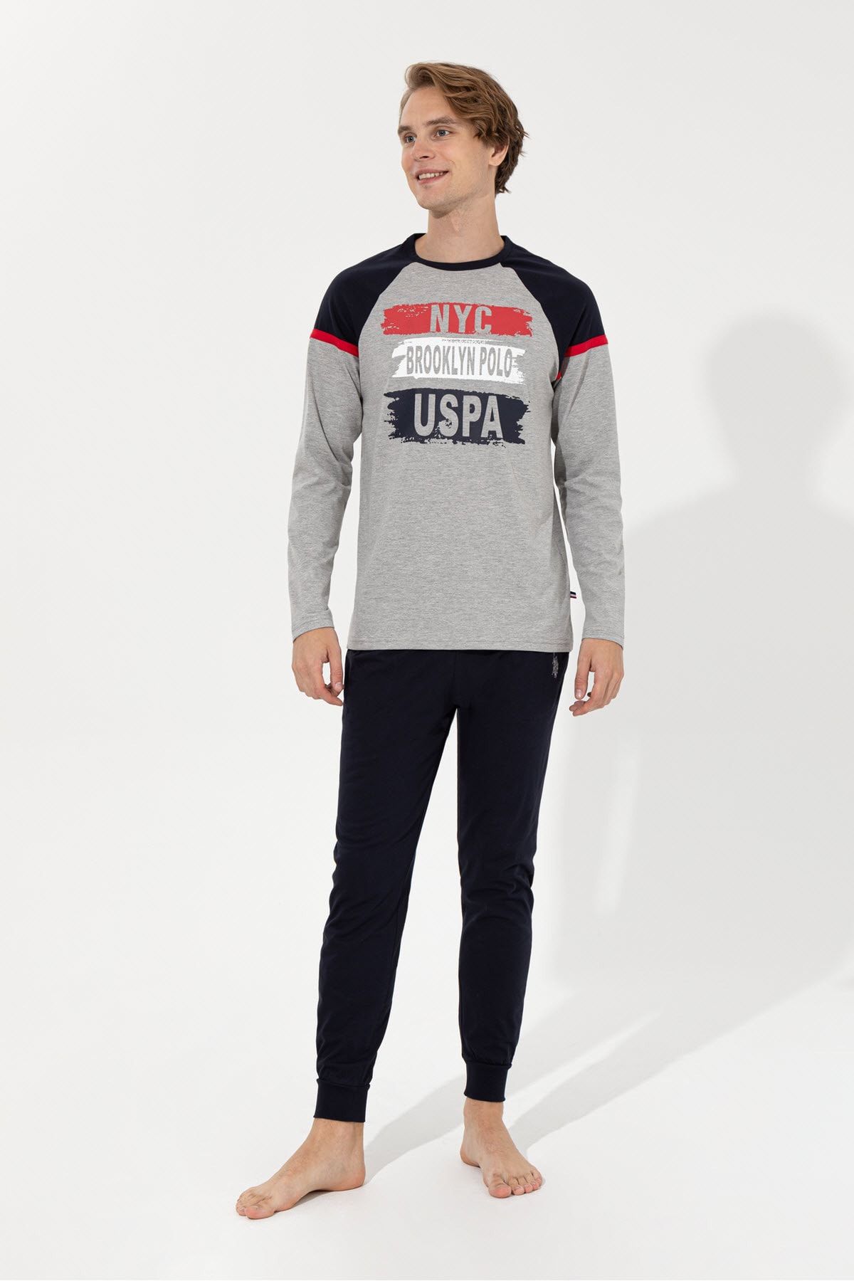 ست پیژامه خاکستری مردانه لباس خواب اورجینال U.S. Polo Assn.