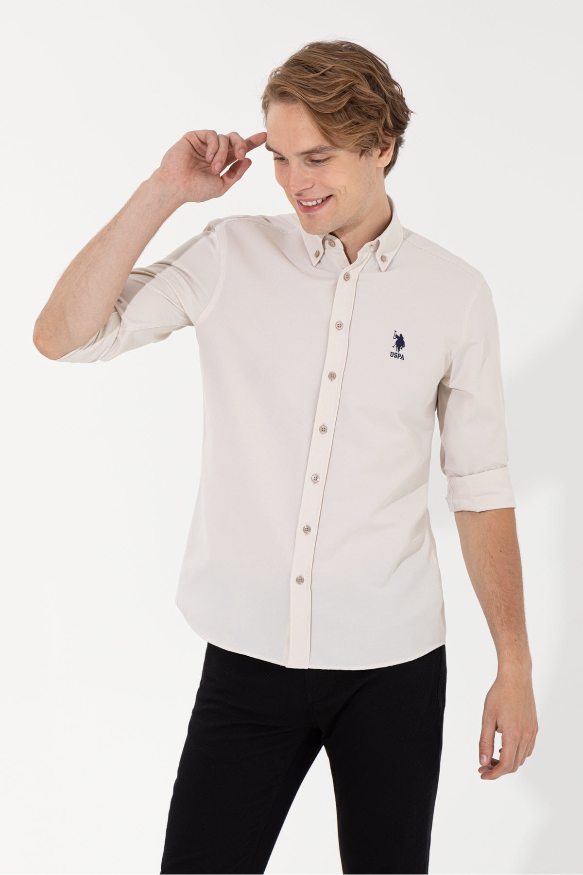 پیراهن مردانه بژ یو اس پولو | G081GL004.000.1566252 اورجینال - تصویر 3