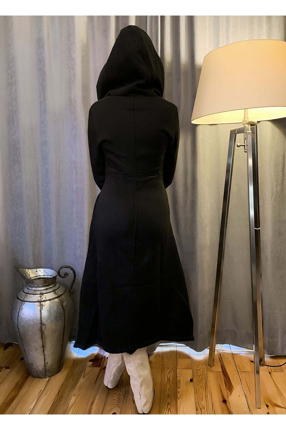 nurixa  Kapitone Detaylı Kapüşonlu Palto Mont - Görsel 6