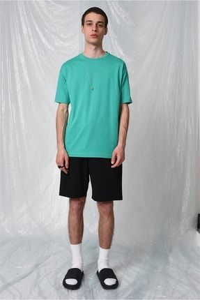 Men Yeşil Oversize Basic Düz Model T-shirt A19Y9214