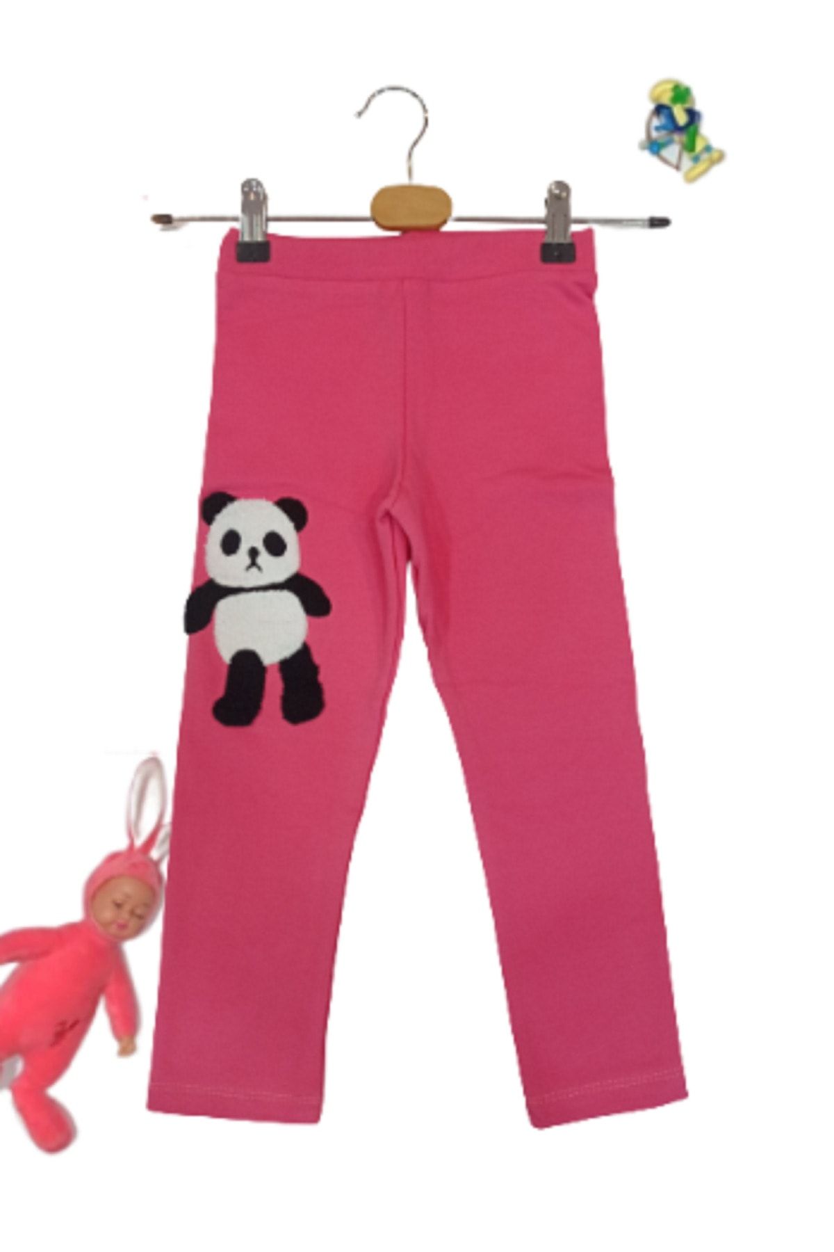 X-Joy-Girl's 1-9 Years Panda Embroidery 2 Thread Combed Cotton Ribbed Tights Pink 1