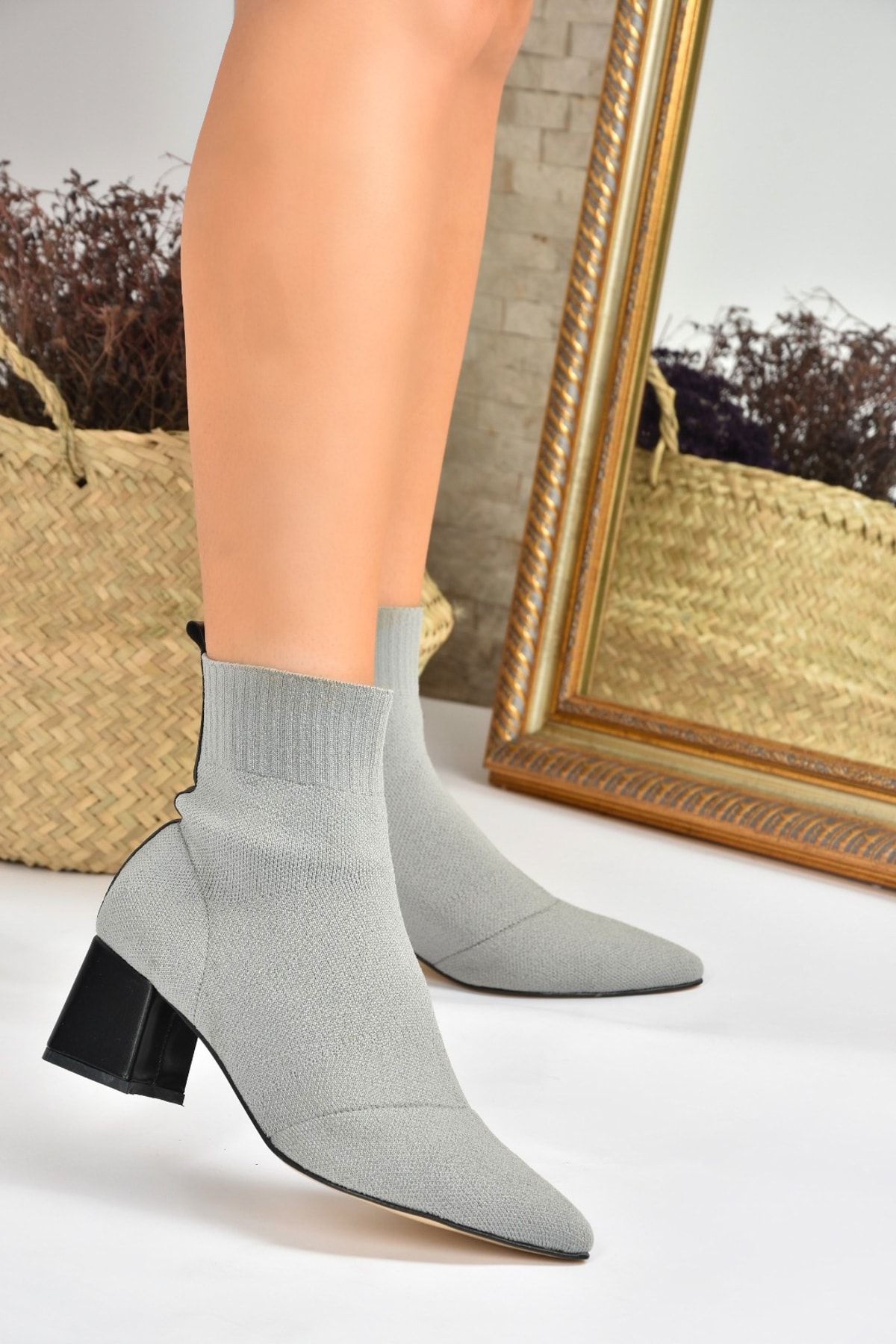 Fox Shoes Gray Knitwear Thick Heeled Women s Boots L422763057
