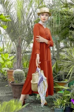 Kadın Turuncu (ORANJ) Eteği Volanlı Elbise 7523 19YELBTR7523