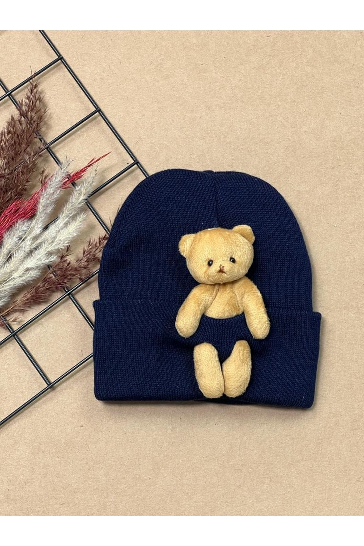 Sparrow Laurel Unisex Baby Navy Blue Teddy Bear Knitwear Beanie
