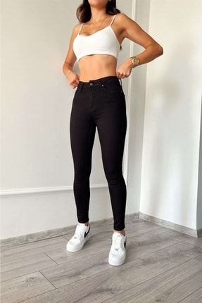 Siyah Yüksek Bel Likralı Skinny Jean Toparlayıcı Pantolon HRM-101