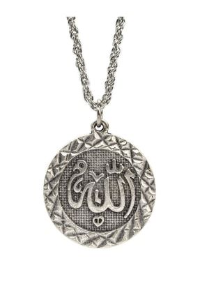 Allah Yazılı Kabartmalı Antik Gümüş Kolye VAR00145
