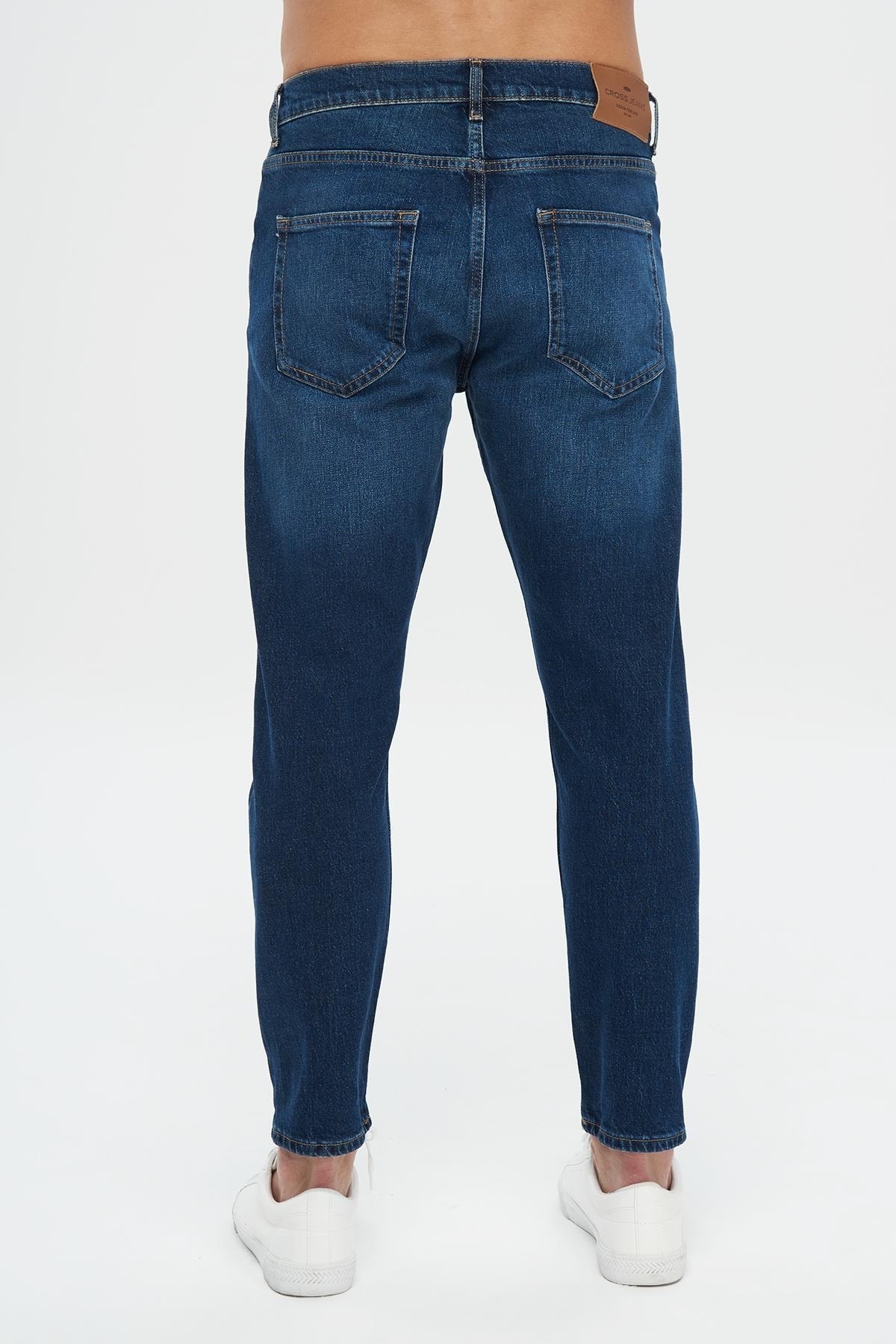 CROSS JEANS-Finn Dark Blue Regular Tapered Zippered Jean Trousers E 4407-008 4