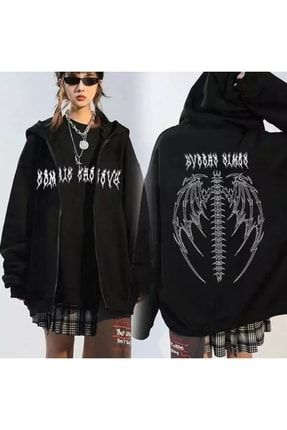 Streetwear Harajuku Tribal Gothic Wings Kapşonlu Sweatshirt Popswt4226800