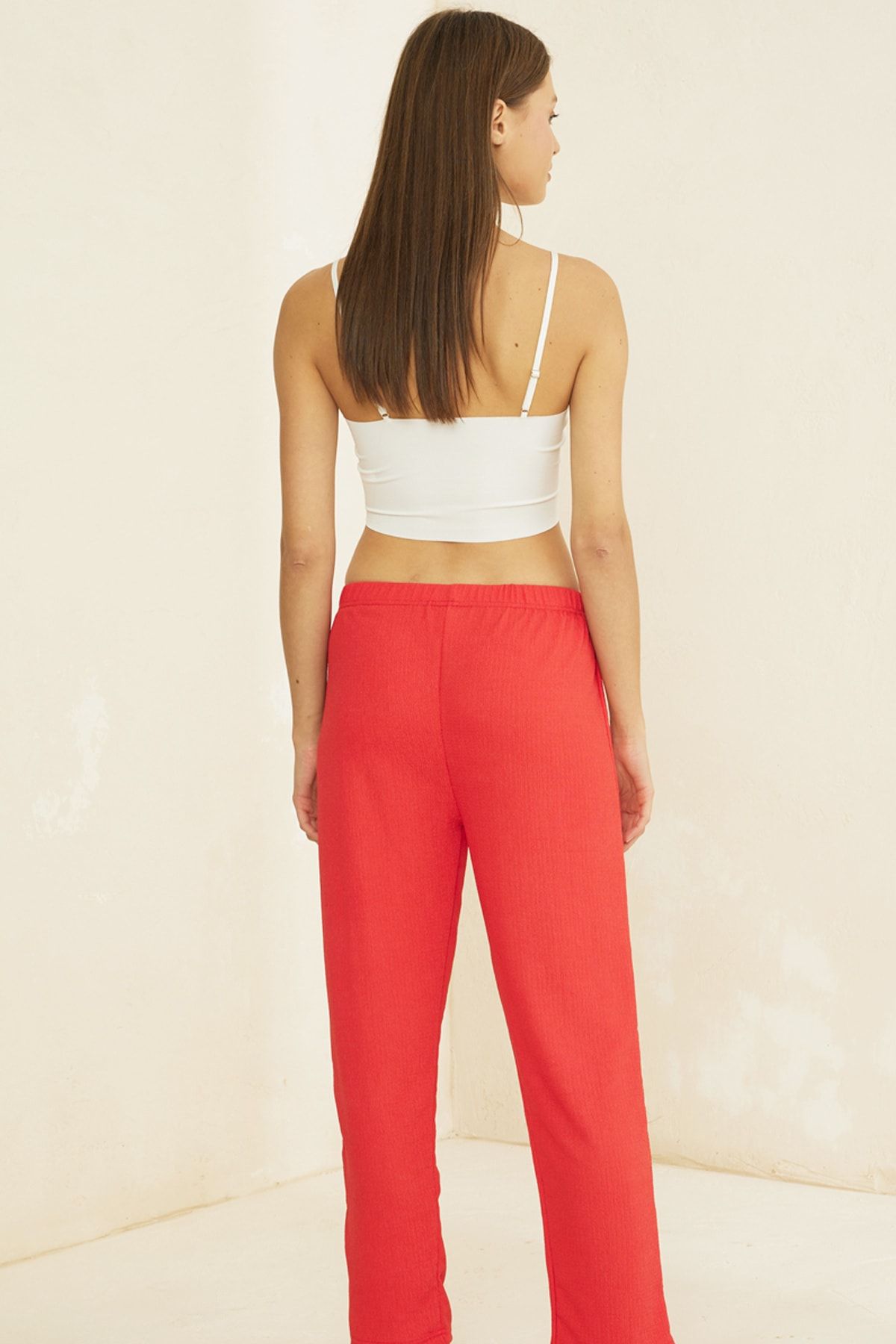 Siyah İnci-Mercan Crinkle Fabric Lycra Single Bottom Pajama Bottom 3