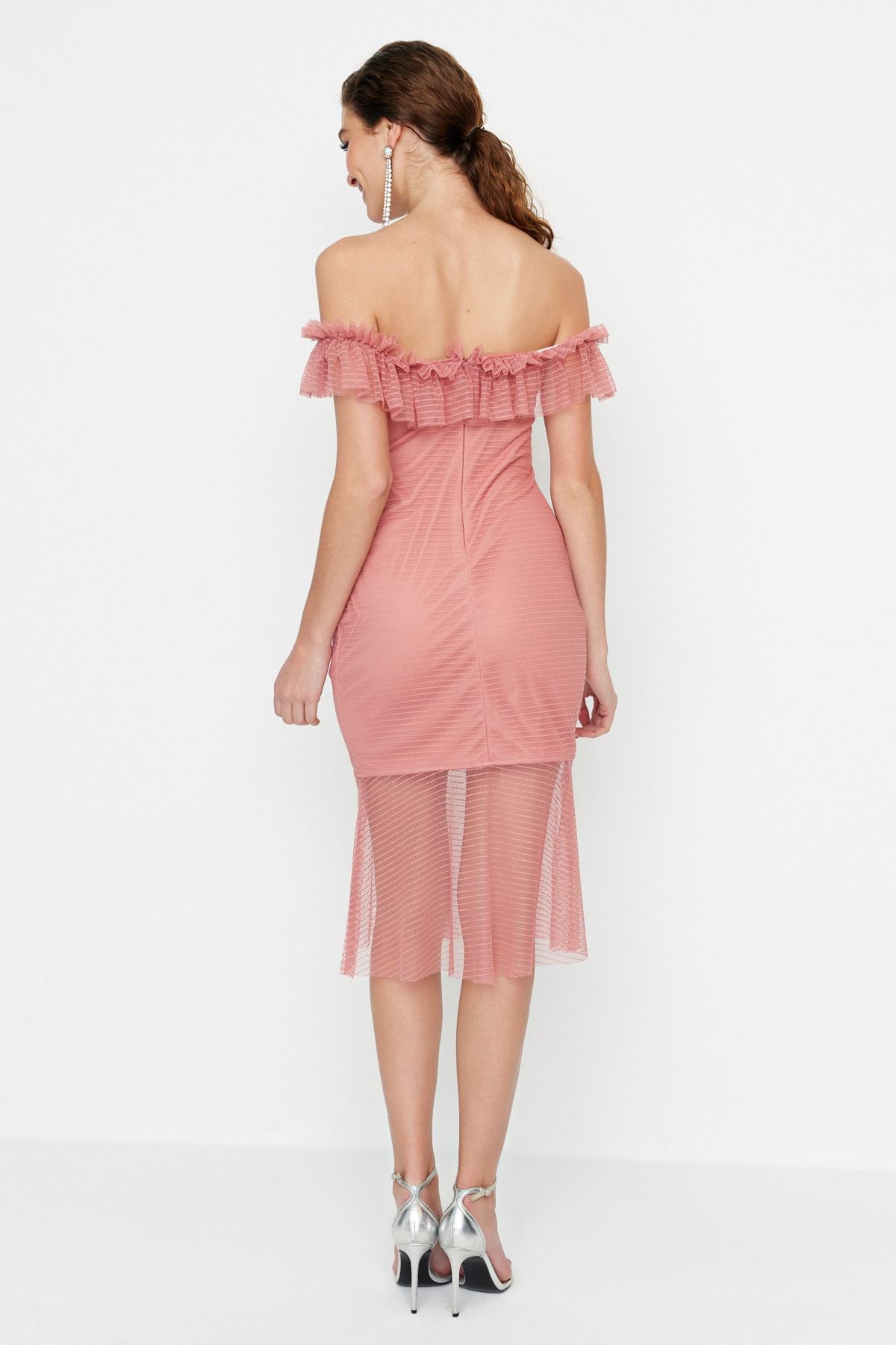 Trendyol Collection-Elegant Evening Dress with Dusty Rose Ruffle Detail TPRSS22EL3051 5