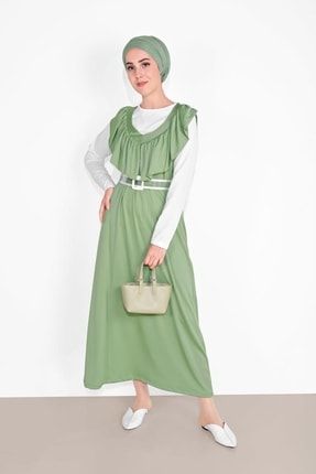 Kadın Yeşil (Y.YEŞİL) Yakası Fırfır Detaylı 2′li Elbise 6816 20YELBTR6816