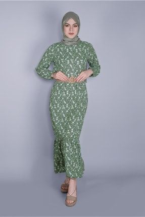 Kadın Yeşil (MİNT) Küçük Çiçek Desenli Elbise 0176 21YELBTR0176