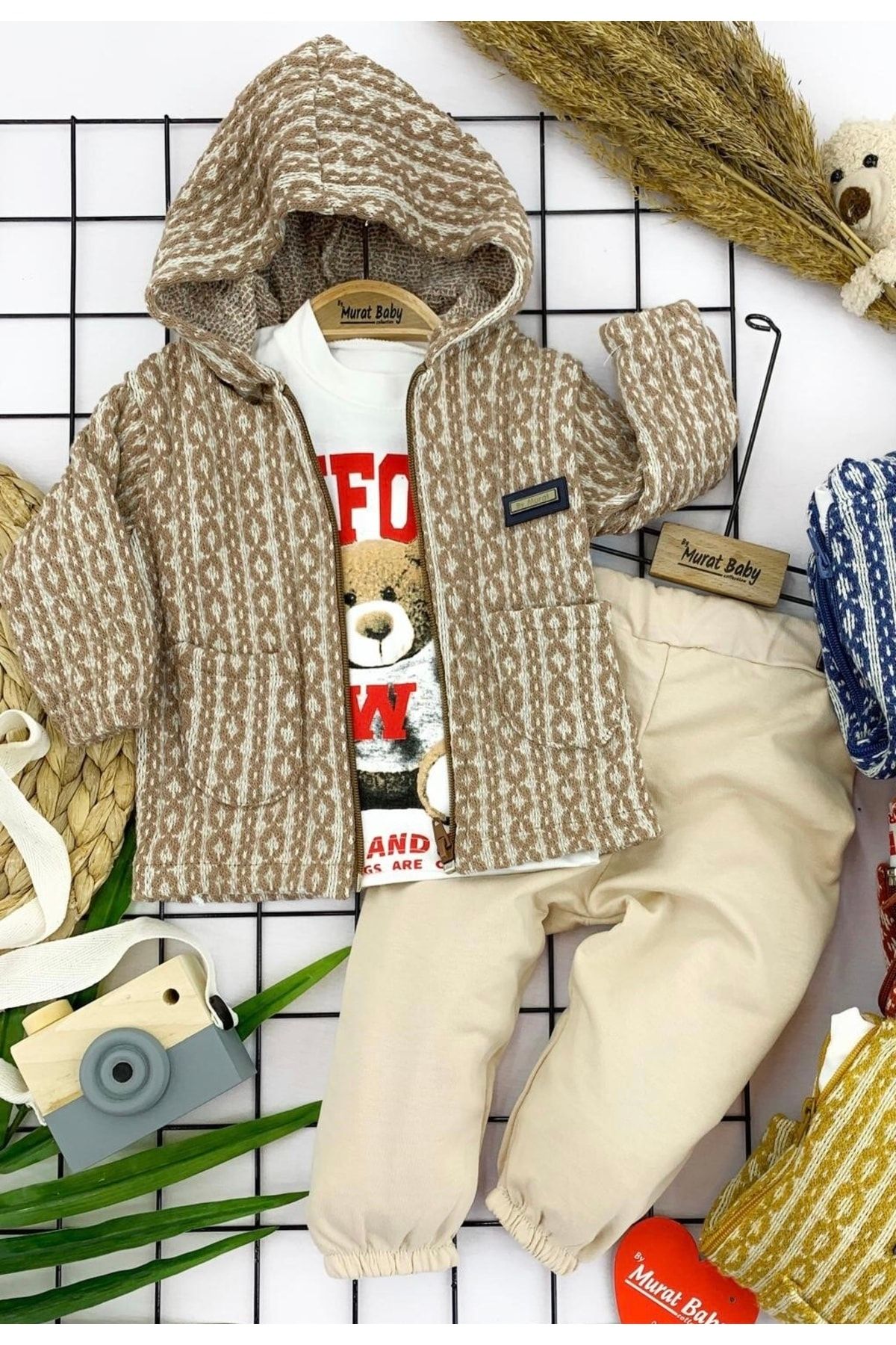 Murat Baby ست 3 تکه نی طرح نوزاد پسر کلاهدار