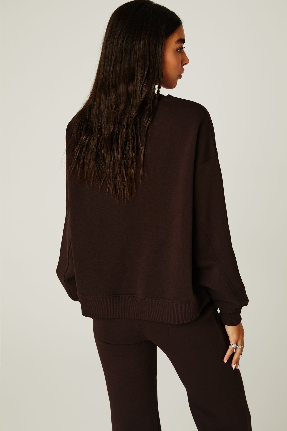 Love On Friday K era Oversize Sweatshirt Dark Brown Trendyol