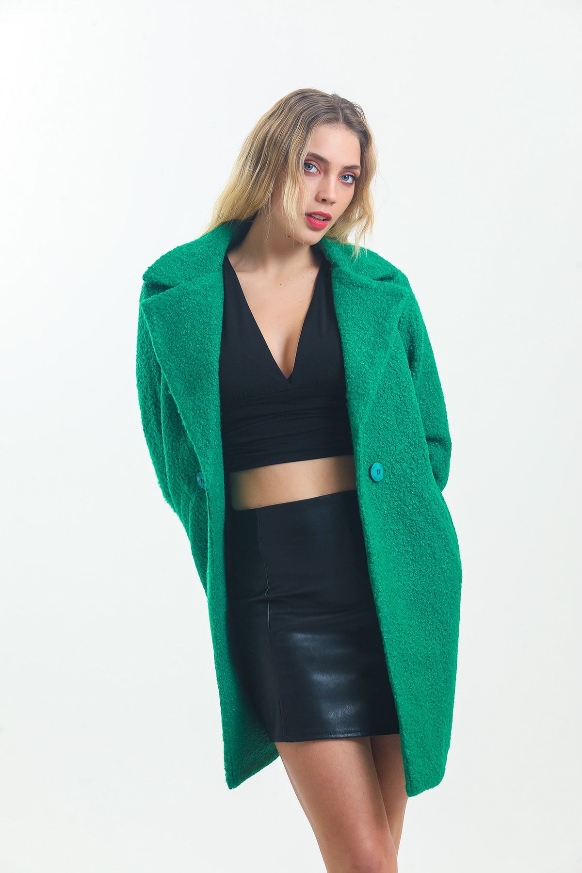 Green 2025 boucle coat