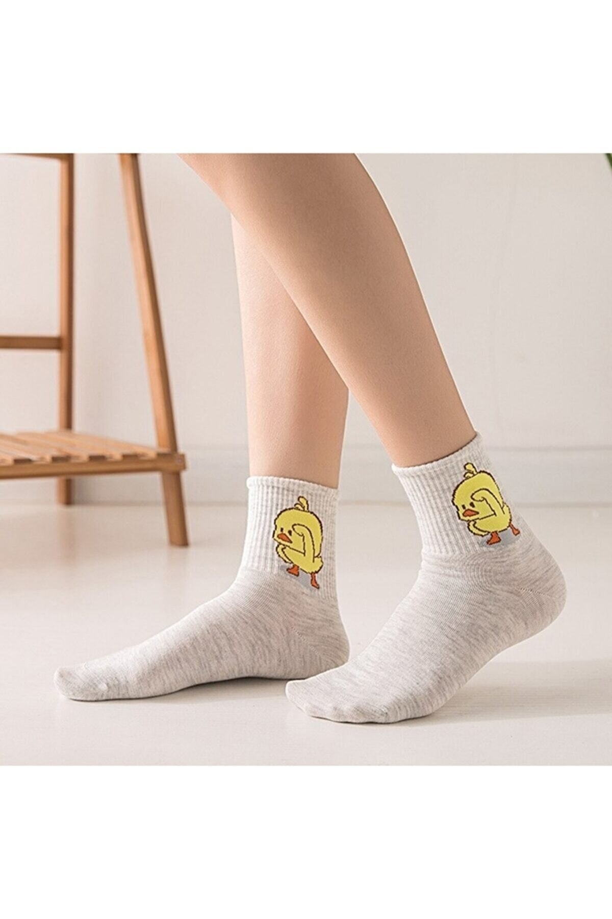 Meguca Socks Kadın Renkli Civciv Desenli Kolej Çorap Seti 5 Çift NE9334
