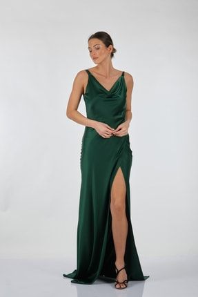 Degaje Yaka Sırt Detaylı Yeşil Kadın Elbise 221kb4035 221KB4035