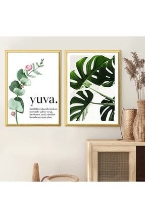 Yuva & Yeşil Bitki 4 Ikili Çerçeve Ve Poster Seti - Yb1030 ARYB12320