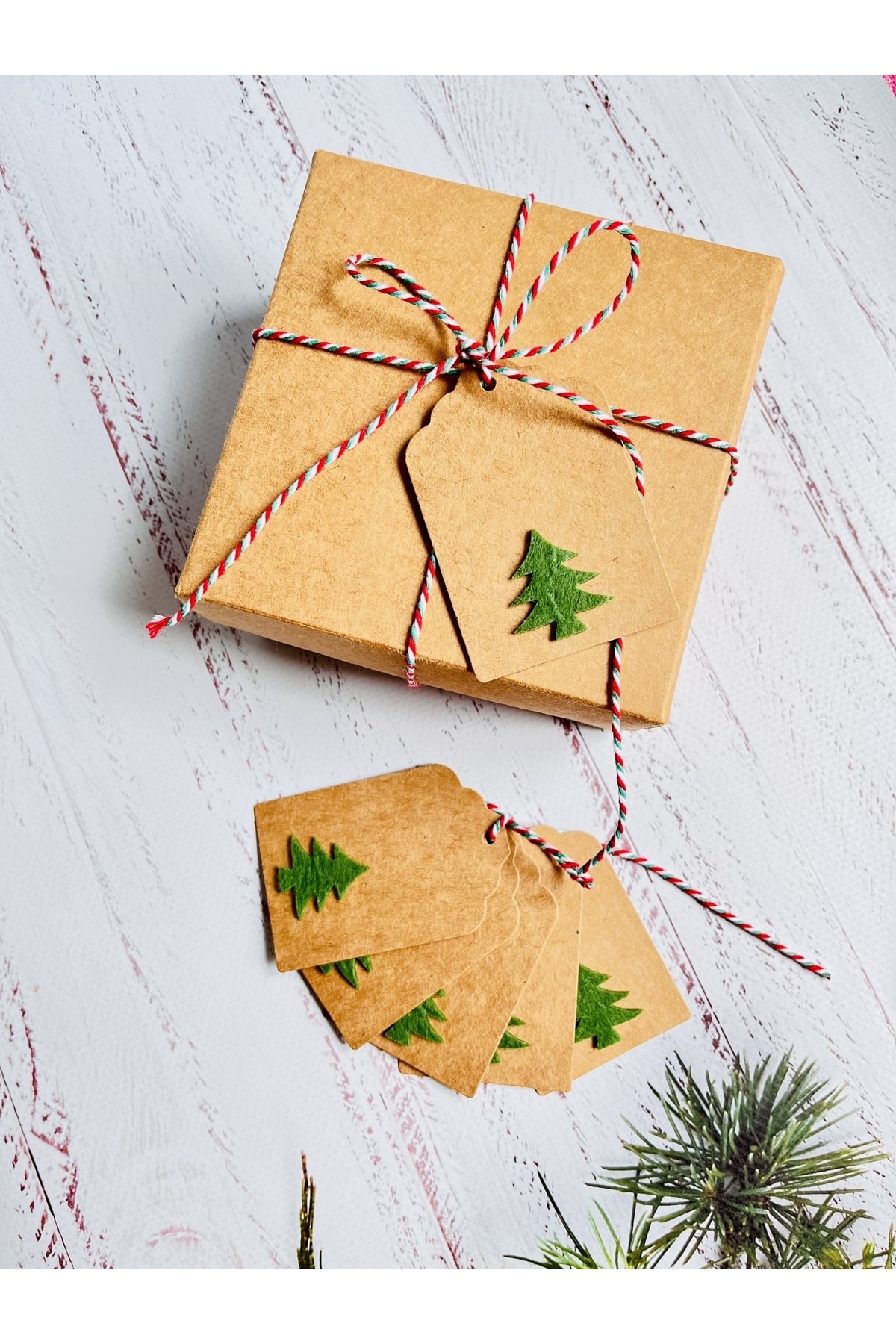 t tuğset etiket Kraft Etiket /keçe Çam Ağacı Desenli Kraft Etiket 5 Adet