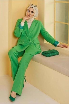 Kadın Yeşil Klasik Pantolonlu Takım 77051 22YTKPTR77051