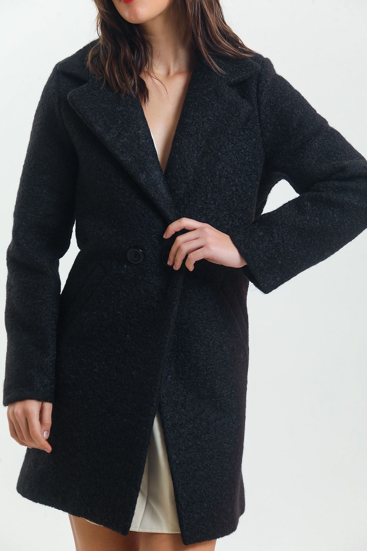 Black boucle coat womens discount