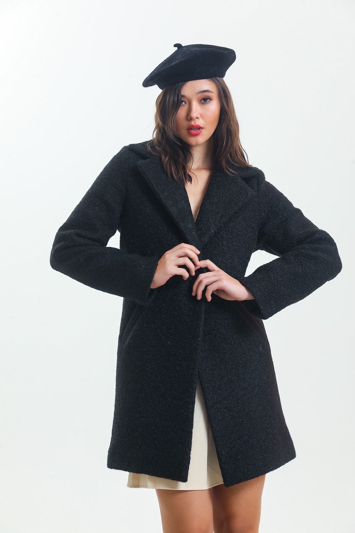 Black boucle coat womens store