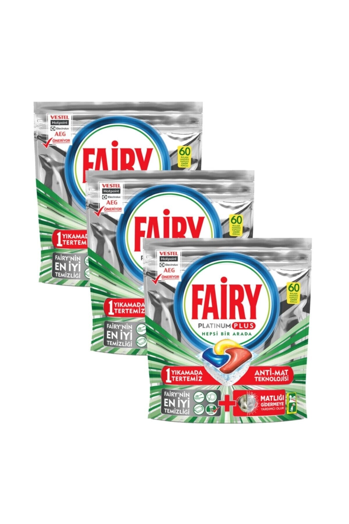 Fairy Platınum Plus Hepsi Bir Arada Bulaşık Makinesi Deterjanı Kapsülü 60 lı 3 Paket 180 Yıkama