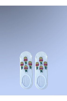 Kadın Beyaz Gri Pembe Ananas Avokado Desenli Babet Çorap 3'lü Standart Beden TYC00480977224