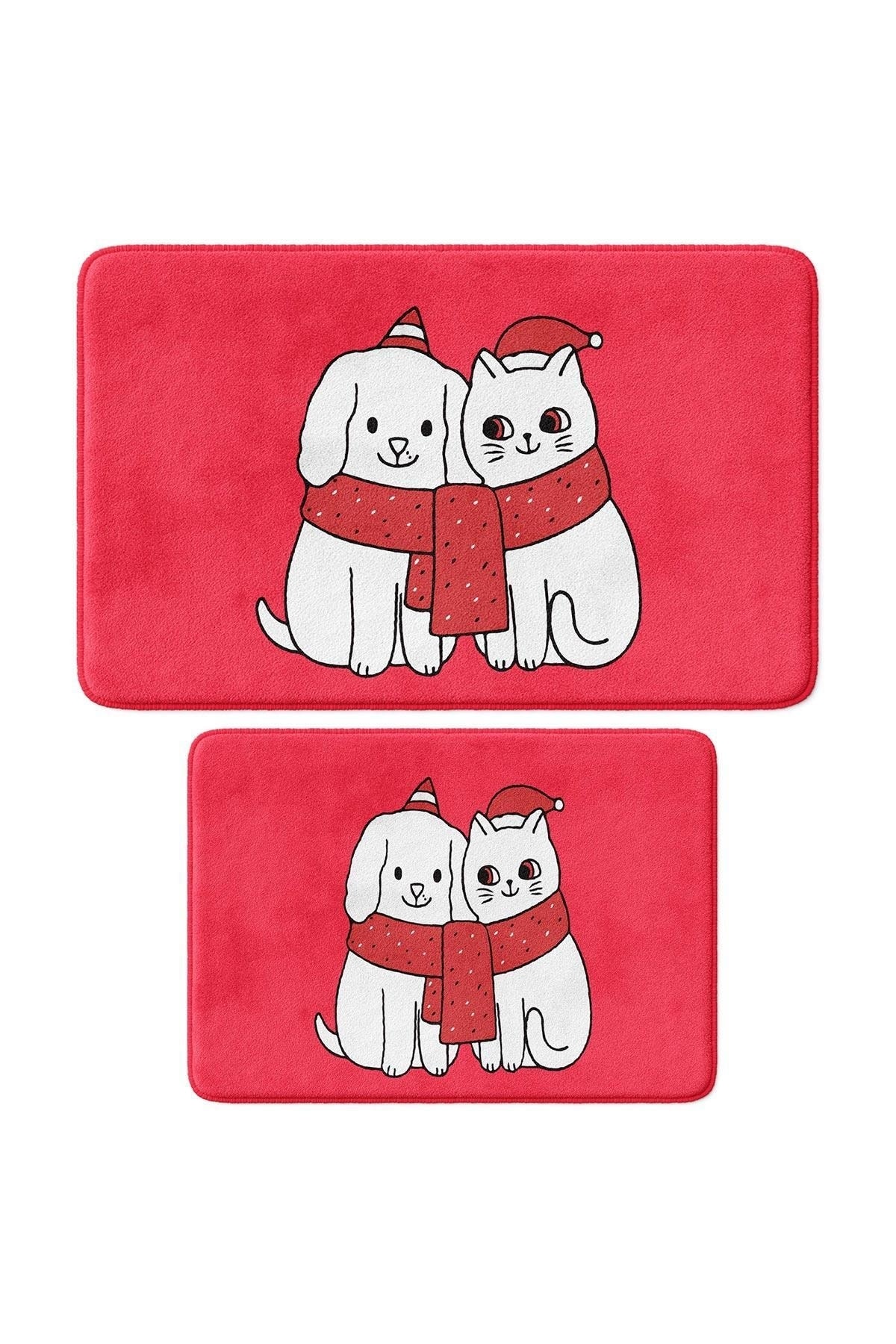 Cute Printed 2-Piece Bath Mat Set - Non-Slip Base, Machine Washable, 50x80cm And 40x60cm