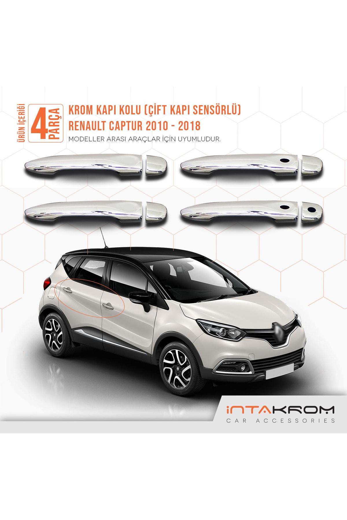 İntachrom Renault Captur Krom Kapı Kolu 4 Kapı 2010-2018 - 2 Kapı Sensörlü