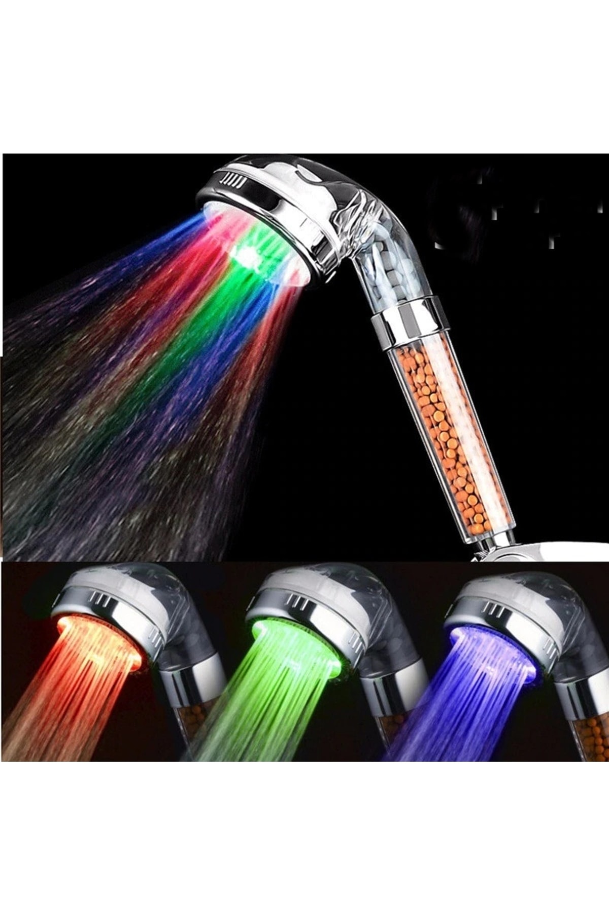 Lisinya Renk Değiştiren Led Işıklı Duş Başlığı Seti- Hortum Askı Seti (pilsiz- Elektriksiz) () GU10357