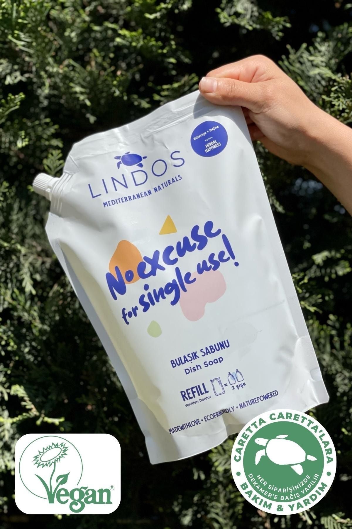 Lindos Süper Konsantre Defne Biberiye Kokulu Bulaşık Sabunu %100 Bitkisel Elde Yıkama Deterjanı 1200 ml