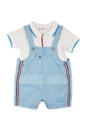Erkek Bebek Beyaz Polo T-shirt ve Mavi Salopet Tulum Takım Lg-4882 PRA-3180089-471660