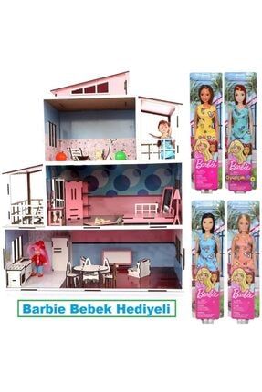 Ahşap Mobilyalı Çocuk Oyun Evi+ Barbie Bebek PRA-3112535-8518
