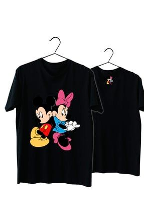 Unisex Siyah Minnie Ve Mickey %100 Pamuk Normal Kalıp Tshirt v2021t183