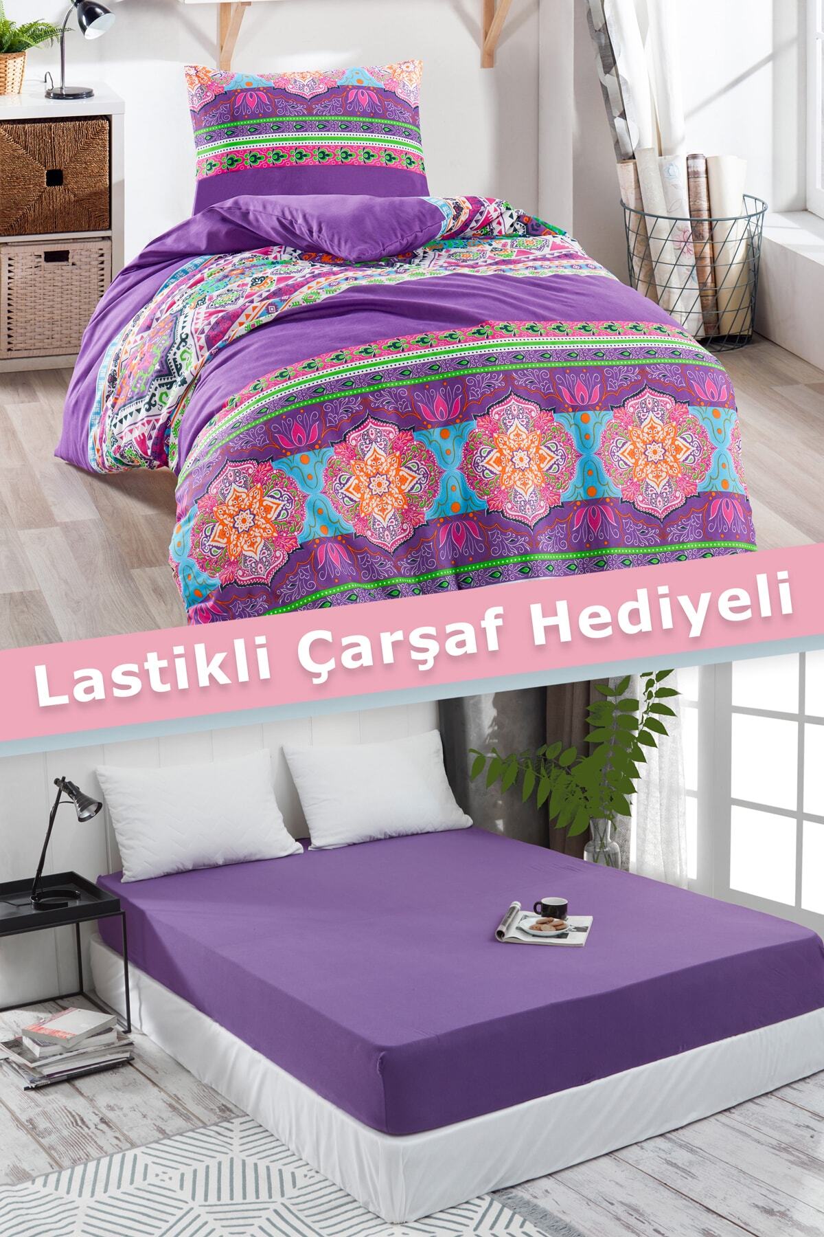 Ev &amp; Ev Home Lastikli Çarşaf Hediyeli Nevresim Seti Tek Kişilik Rug