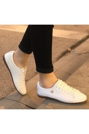 Beyaz Kadın Hakiki Deri Günlük Sneaker Ayakkabı V6 Jojo-Beyaz-v6