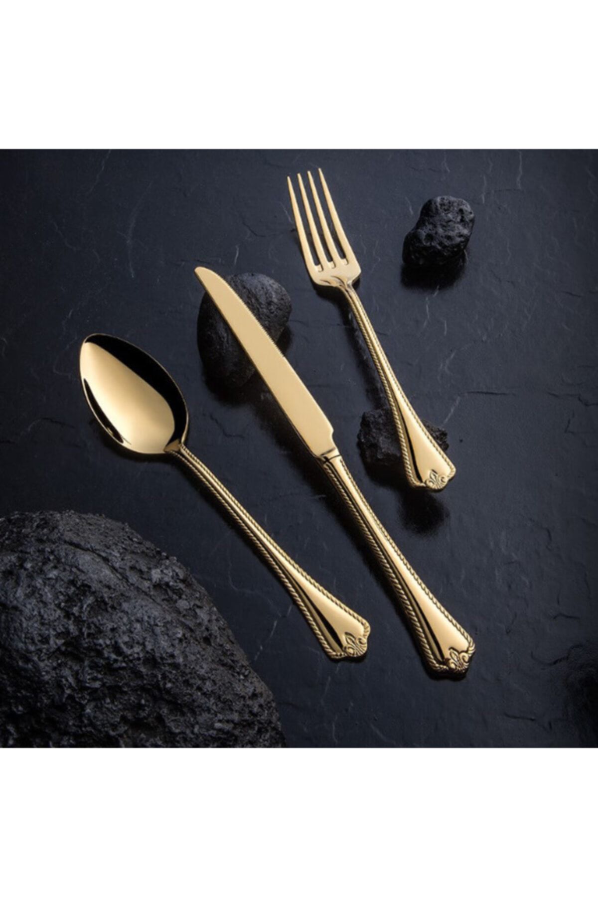Nehir-مجموعة سكاكين وملعقة وشوكة جلدية من Fulya Tıt Gold 89P 1