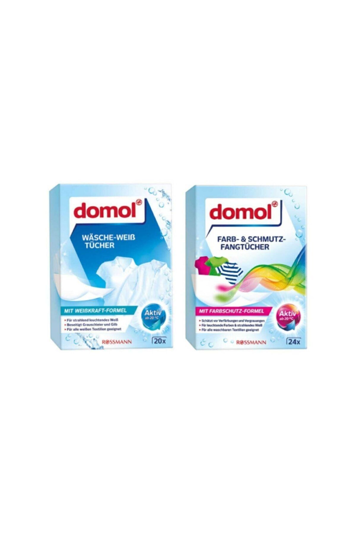 DOMOL Renk Ayırıcı Mendil 24 Adet- Beyaz Çamaşır Bezi 20 Adet