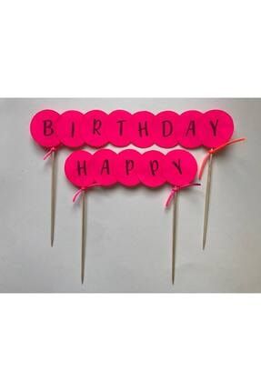 Happy Birthday Yazılı Balon Şekilli Pasta Üstü Süsü, Pembe BMHBCT