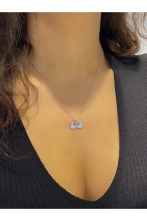 Swarovski Taşlı Sertifikalı Aşk Çift Kuğu 925 Gümüş Kolye maswk78