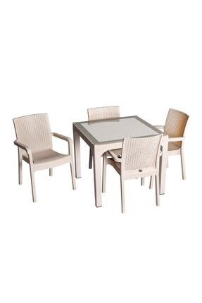 violet rattan bahce balkon camli masa takimi 90x90 cm fiyati yorumlari trendyol