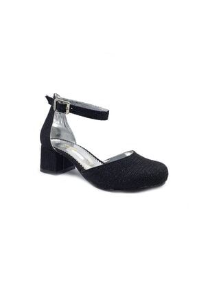 Kız Çocuk Siyah Simli Topuklu Abiye Ayakkabı ST02438