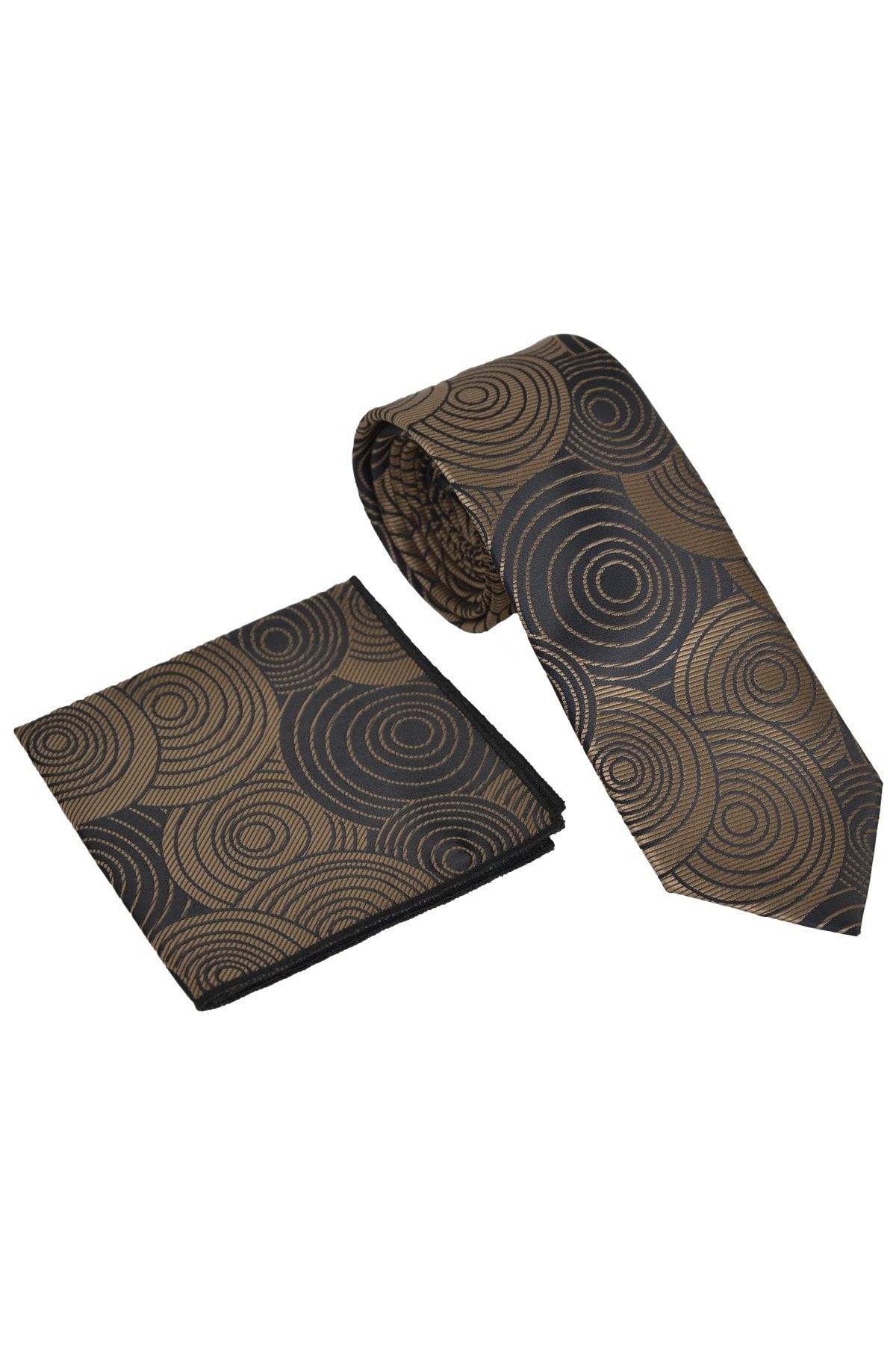 Brianze-Men's Geometric Pattern Brown Handkerchief Tie 3