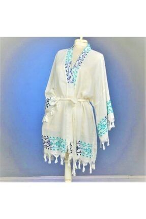 Kadın Etnik Mavi Baskı Kimono H0014