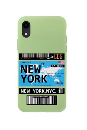 Iphone Xr New York Bilet Tasarımlı Yeşil Telefon Kılıfı MCIPXRLNEWYK