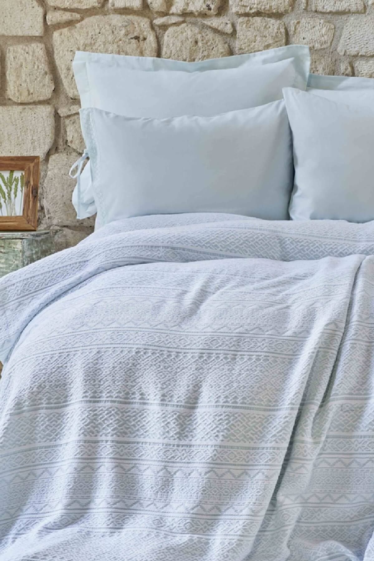 karaca home nelly mavi tek kisilik soft jakar yatak ortusu seti fiyati yorumlari trendyol
