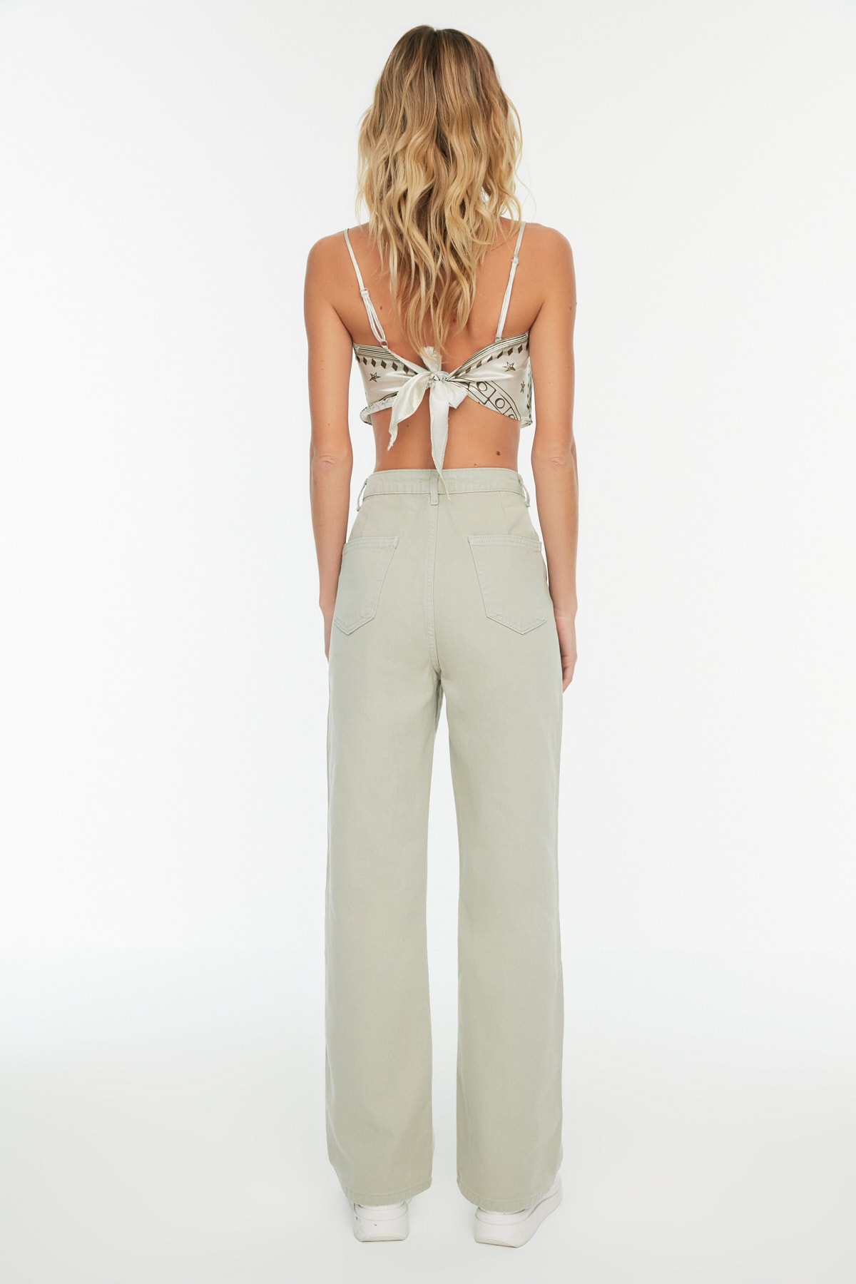 Trendyolmilla  Taş Cep Detaylı Yüksek Bel Wide Leg Geniş Paça %100 Pamuk Non-Stretch Jeans TWOAW22JE0595 - Görsel 4